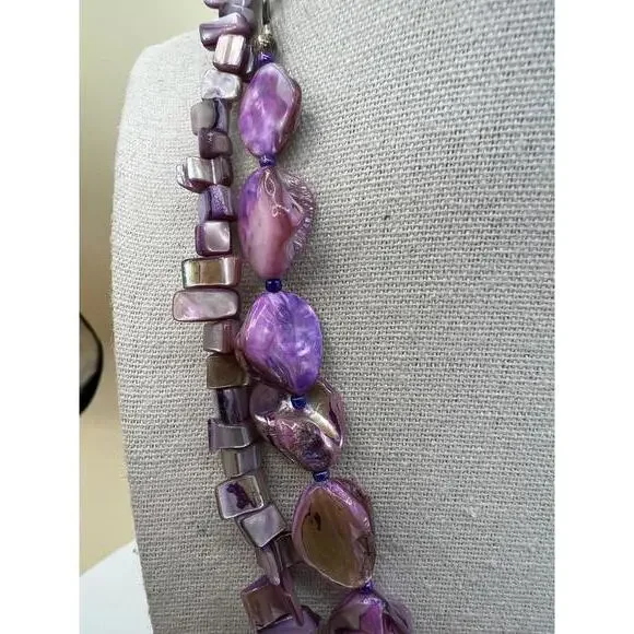 Double Strand Purple Shell Bead Necklace - Picture 5 of 10